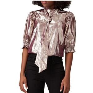 Allen Schwartz Purple Metallic Blouse Bow Front Size Large